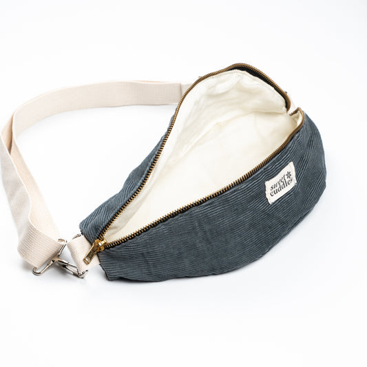 Sac banane velours bleu/gris