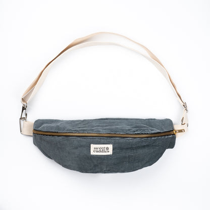 Sac banane velours bleu/gris